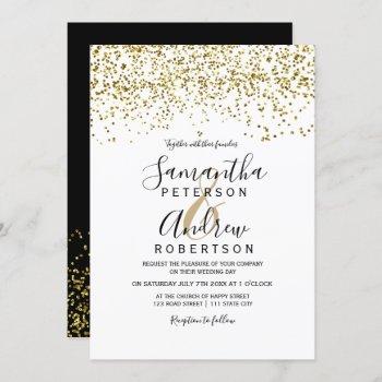 Small Gold Confetti Black White Typography Wedding Front View