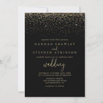 gold confetti fancy script front & back wedding  invitation