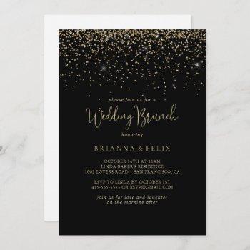 gold confetti fancy script wedding brunch  invitation