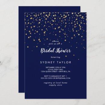 gold confetti | navy bridal shower invitation