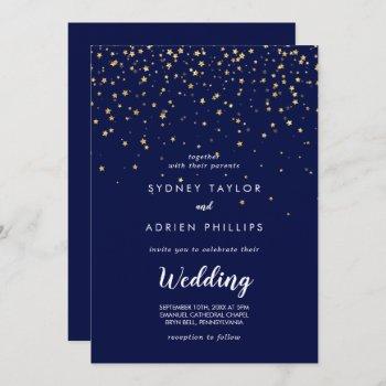 gold confetti | navy front and back wedding invitation