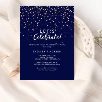 Small Gold Confetti | Navy Let's Celebrate Party Front View
