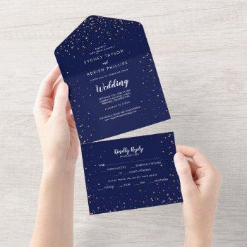 gold confetti | navy wedding all in one invitation