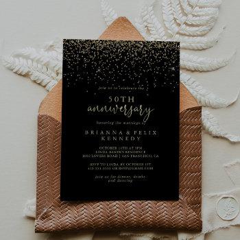 gold confetti script 50th wedding anniversary   invitation