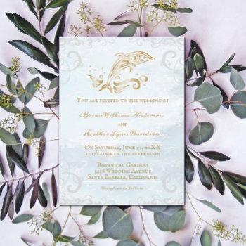 gold dolphin wedding invitation