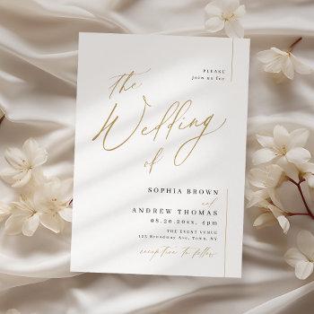 Small Gold Elegant Modern Script Minimalist Wedding Front View
