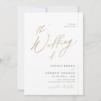 gold elegant modern script minimalist wedding invitation