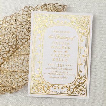 gold elegant ornate romantic vintage wedding foil invitation