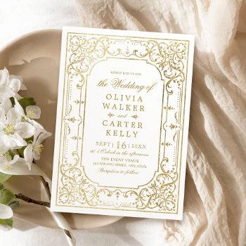 gold elegant ornate romantic vintage wedding invitation