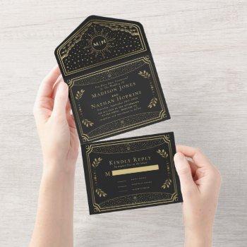 gold elegant tarot card wedding invitation