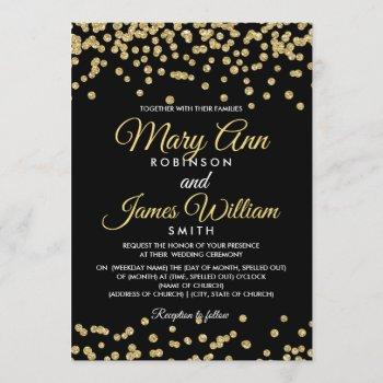 gold faux glitter confetti elegant wedding black invitation