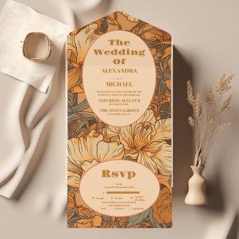 gold floral art nouveau wedding all in one invitation