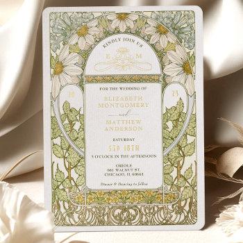gold foil daisies wedding invitations art nouveau