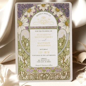 gold foil lavender daisies wedding art nouveau foil invitation