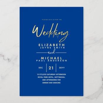 gold foil royal blue modern all-in-1 wedding foil foil invitation