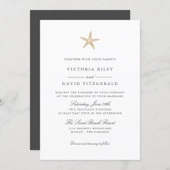 gold foil starfish elegant ocean beach wedding invitation