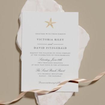 gold foil starfish elegant ocean beach wedding invitation