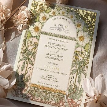 gold foil vintage wedding invitations art nouveau