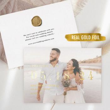 Small Gold Foil Wedding Unique Modern Save Our Date Foil Front View