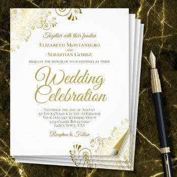 Small Gold Frills Elegant Paper Wedding Invite Flyer Front View