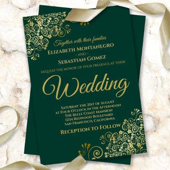 Small Gold Frills Simple Chic Emerald Green Wedding Front View