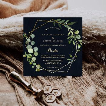 gold geometric green blue spanish wedding  invitation
