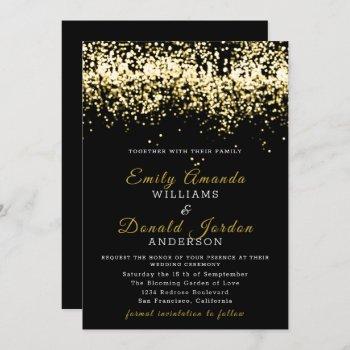 gold glitter confetti black wedding invitation