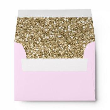 Small Gold Glitter Modern Blush Pink Faux Return Address Envelope Front View