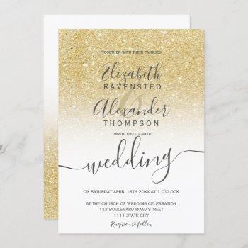Small Gold Glitter Ombre White Script Chic Wedding Front View
