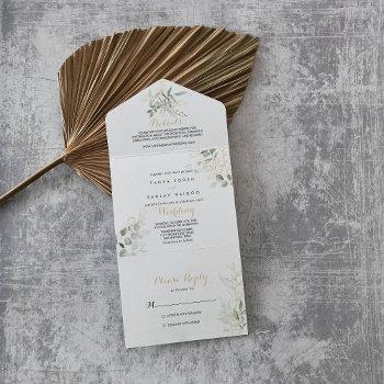gold green foliage wedding  all in one invitation