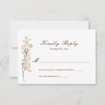 Small Gold Hand Drawn Delicate Flowers Rsvp Front View