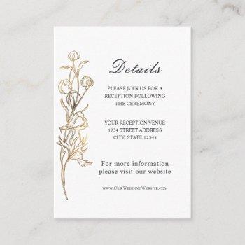Small Gold Hand Drawn Delicate Flowers Wedding Enclosure Card Front View