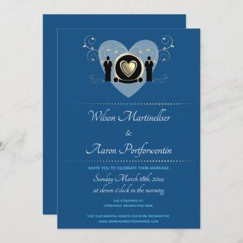 gold heart male classic blue virtual wedding invitation