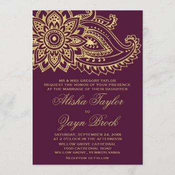 gold indian paisley formal wedding invitation