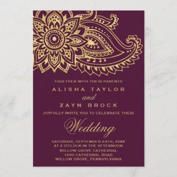 gold indian paisley wedding invitation