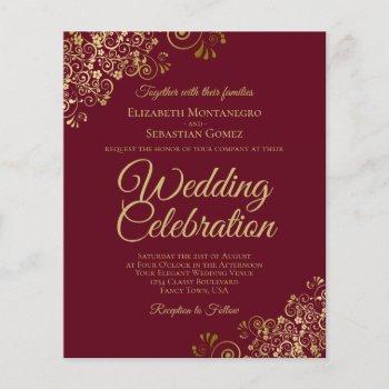 gold lace maroon burgundy budget wedding invite