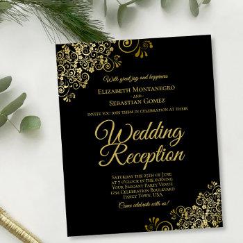 Small Gold Lace On Black Wedding Reception Budget Invite Front View