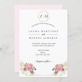 gold lavenderblush floral wedding invitation