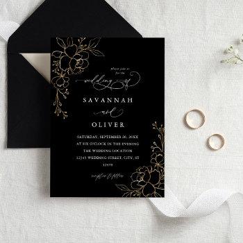 gold lined floral black wedding