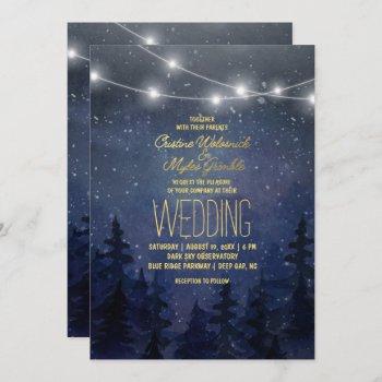 gold night sky forest wedding | string lights invitation