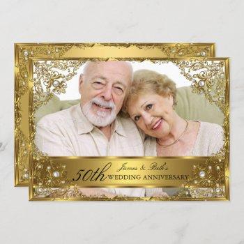 Small Gold Pearl Damask Photo 50th Wedding Anniversary Front View