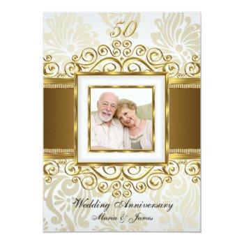 Small Gold & Pearl Swirl Damask Photo 50th Anniversary Front View