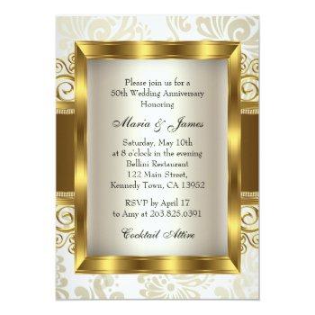 Small Gold & Pearl Swirl Damask Photo 50th Anniversary Back View