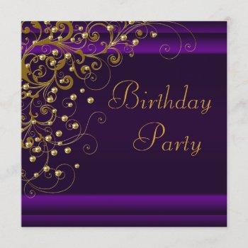Small Gold Pearl Swirl Womans Purple Birthday Party Front View