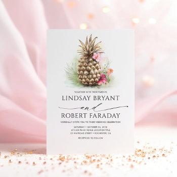 Small Gold Pineapple Pink Floral Beach Wedding Front View