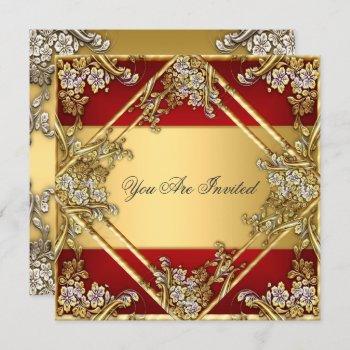 Small Gold Red Floral Frame Party  Gold Red Front View