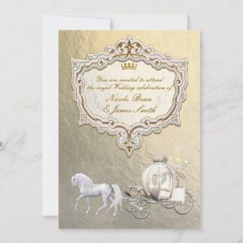 gold royal princess storybook carriage & unicorn invitation