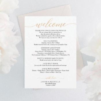 Small Gold Script Wedding Itinerary - Wedding Welcome Front View