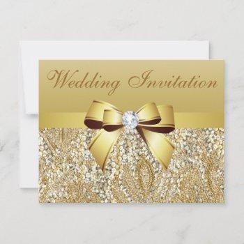 Small Gold Sequins, Bow & Diamond Wedding Front View