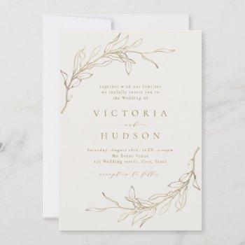 gold simple botanical wreath rustic wedding invita invitation
